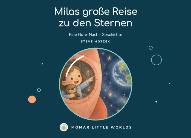 Finales Cover von Milas große Reise zu den Sternen: Mila und ihr Plüschotter schauen aus einer Rakete zur Erde.